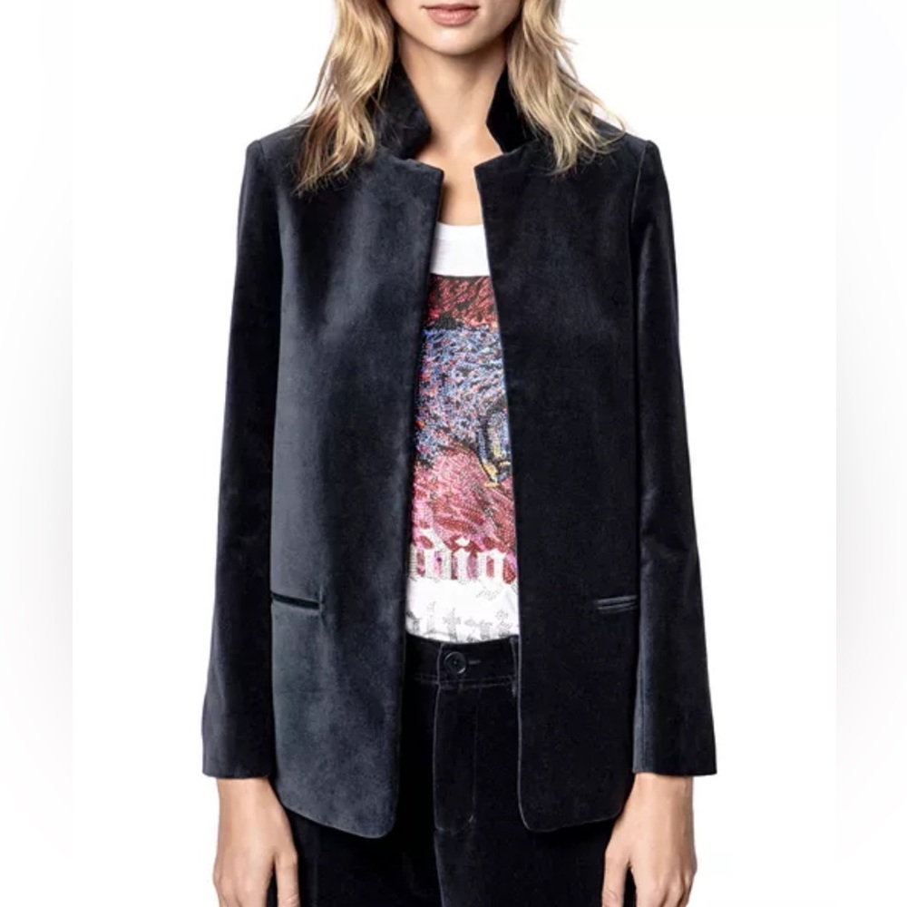 ZADIG & VOLTAIRE volly blazer navy blue  velvet open front holiday trendy S
